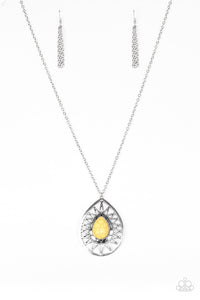 Paparazzi Summer Sunbeam - Yellow Stone - Silver Teardrop Necklace and matching Earrings - $5 Jewelry With Ashley Swint
