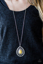 Load image into Gallery viewer, Paparazzi Summer Sunbeam - Yellow Stone - Silver Teardrop Necklace and matching Earrings - $5 Jewelry With Ashley Swint
