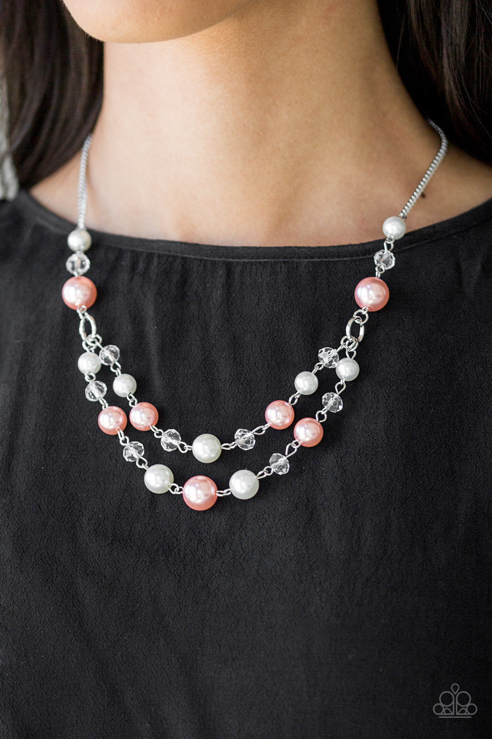 Paparazzi The Princess BRIDESMAID - Orange/Coral & White Pearls - Necklace & Earrings - $5 Jewelry With Ashley Swint