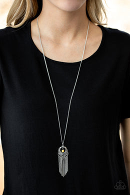 Paparazzi Western Weather - Yellow Stone - Silver Necklace and matching Earrings - $5 Jewelry With Ashley Swint