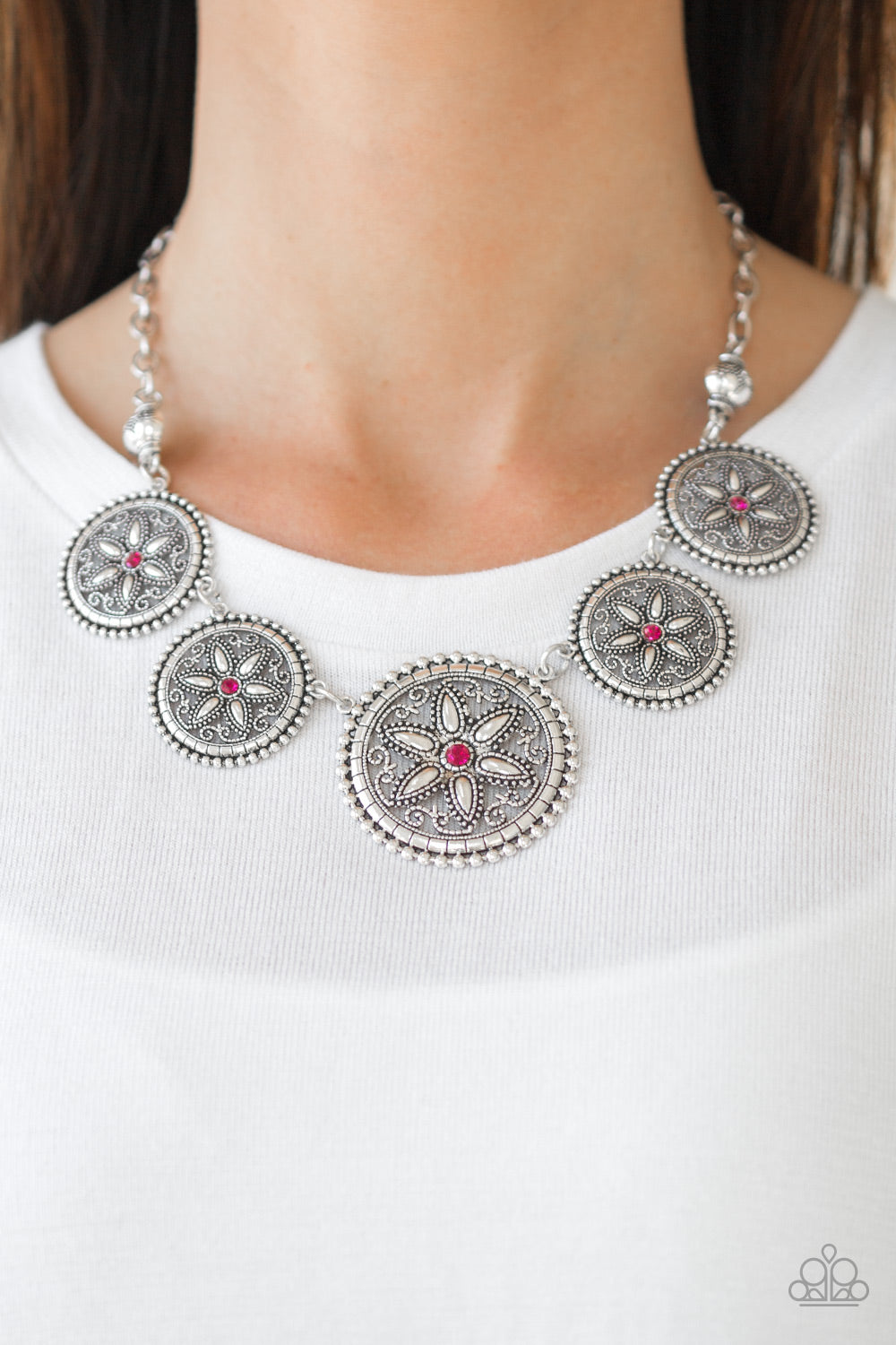 Paparazzi Written In The STAR LILIES - Pink Rhinestone - Sand Dollar - Necklace and matching Earrings - $5 Jewelry With Ashley Swint