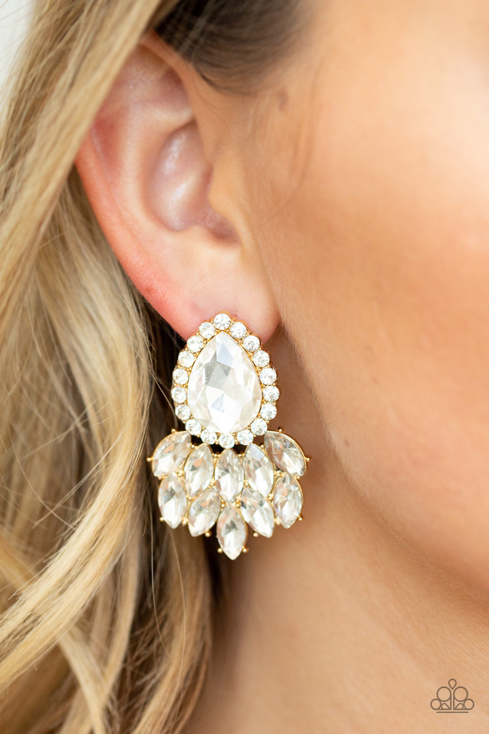 Paparazzi A Breath of Fresh HEIR - Gold - White Rhinestones and Gems - Post Earrings - $5 Jewelry with Ashley Swint