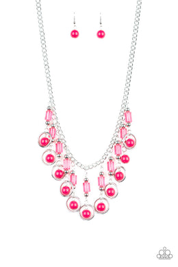 Paparazzi Cool Cascade - Pink - Silver Chain Necklace & Earrings - $5 Jewelry With Ashley Swint