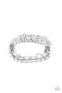 Paparazzi Glamour Grid - White - Rhinestones - Stretchy Band Bracelet - $5 Jewelry with Ashley Swint