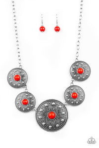 Paparazzi Hey, SOL Sister - RED Beads - Round Sunburst - Necklace & Earrings - $5 Jewelry with Ashley Swint