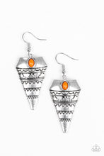 Load image into Gallery viewer, Paparazzi Jurassic Journey - Orange Bead - Antiqued Triangular Embossed - Earrings - $5 Jewelry With Ashley Swint