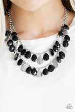 Load image into Gallery viewer, Paparazzi Life of the FIESTA - Black Faceted Beads - Double Silver Chain Necklace and matching Earrings - $5 Jewelry With Ashley Swint
