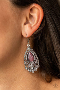 Paparazzi Majestically Malibu - Purple Moonstone - Ornate Silver - White Rhinestones - Earrings - $5 Jewelry With Ashley Swint