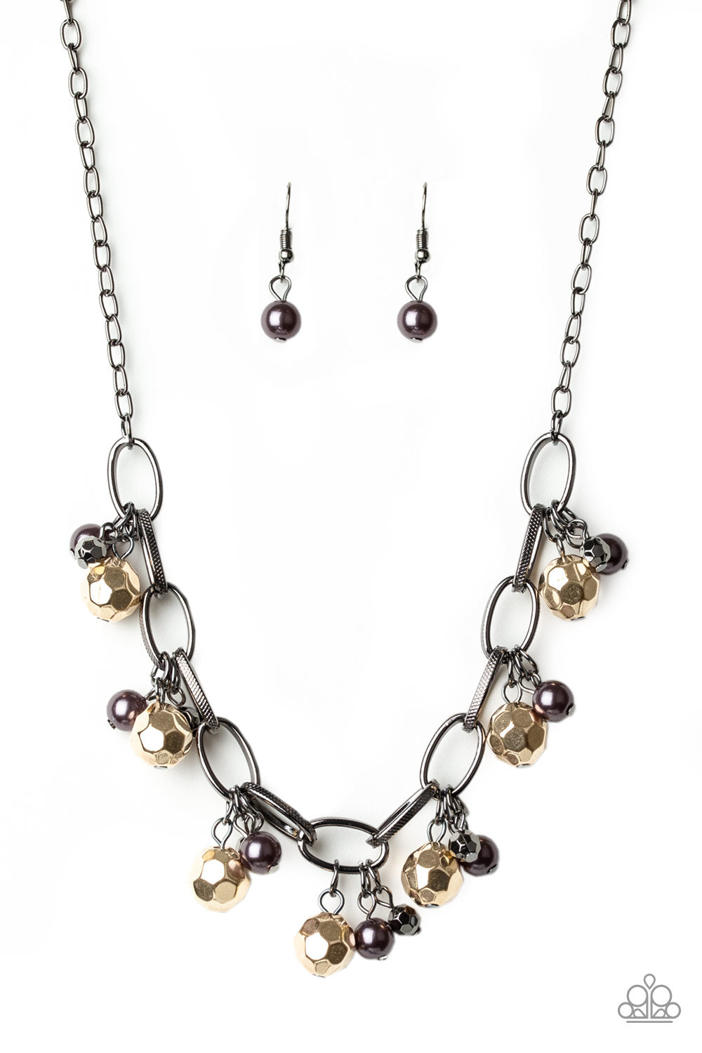 Paparazzi Malibu Movement - Multi - Gold / Gunmetal Metal Chain Necklace and matching Earrings - $5 Jewelry With Ashley Swint