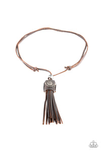 Paparazzi Old Town Road - Brown Leather - Tassels - Antiqued Silver Beads - Necklace - $5 Jewelry with Ashley Swint