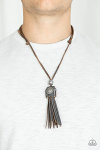 Paparazzi Old Town Road - Brown Leather - Tassels - Antiqued Silver Beads - Necklace - $5 Jewelry with Ashley Swint