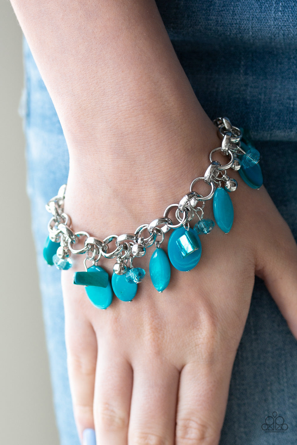 Paparazzi Seashore Sailing - Blue - Bold Silver Chain - Adjustable Bracelet - $5 Jewelry with Ashley Swint