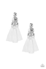 Load image into Gallery viewer, Paparazzi Taj Mahal Tourist - White - Thread / Tassel /Fringe - Silver Textured - Post Earrings - $5 Jewelry With Ashley Swint