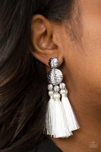 Load image into Gallery viewer, Paparazzi Taj Mahal Tourist - White - Thread / Tassel /Fringe - Silver Textured - Post Earrings - $5 Jewelry With Ashley Swint