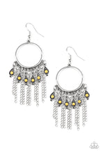 Load image into Gallery viewer, Paparazzi Very Vagabond - Yellow Beaded - Teardrop Frames - Chain Fringe - Silver Hoop - Earrings - $5 Jewelry With Ashley Swint
