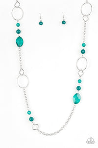 Paparazzi Very Visionary - Green Beads - Silver Chain Necklace and matching Earrings - $5 Jewelry with Ashley Swint