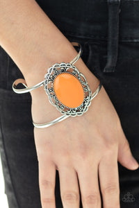 Paparazzi Vibrantly Vibrant - Orange Bead - Silver Filigree - Cuff Bracelet - $5 Jewelry with Ashley Swint