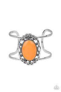 Paparazzi Vibrantly Vibrant - Orange Bead - Silver Filigree - Cuff Bracelet - $5 Jewelry with Ashley Swint
