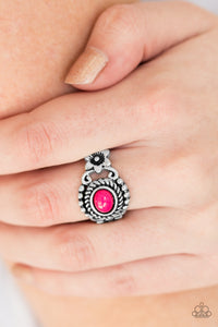 Paparazzi All Summer Long - Pink - Vibrant Bead - Silver Ornate Ring - $5 Jewelry With Ashley Swint
