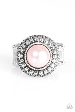 Paparazzi Bronx Beauty - Pink Pearl - Silver Filigree Ring - $5 Jewelry With Ashley Swint