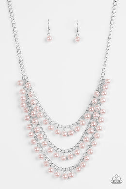 Paparazzi Chicly Classic - Pink Pearls - Silver Necklace and matching Earrings - $5 Jewelry With Ashley Swint
