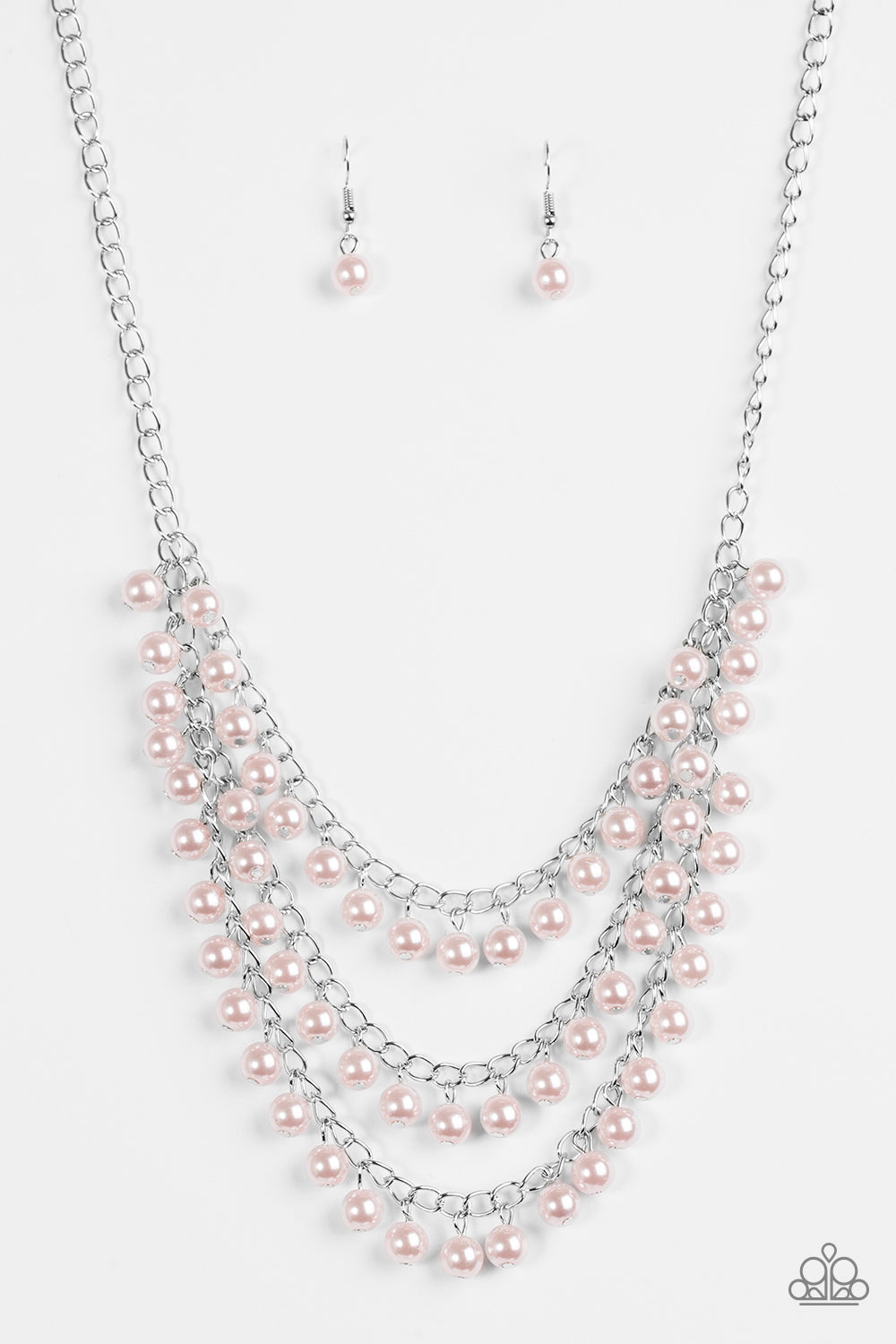 Paparazzi Chicly Classic - Pink Pearls - Silver Necklace and matching Earrings - $5 Jewelry With Ashley Swint