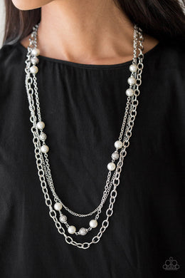 Paparazzi Classical Cadence - White - Pearly Beads - Silver Chains - Necklace and matching Earrings - $5 Jewelry With Ashley Swint