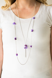 Paparazzi Cliff Cache - Purple Stone - Silver Necklace and matching Earrings - $5 Jewelry With Ashley Swint