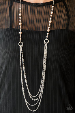 Paparazzi Contemporary Cadence - Brown Pearls - Silver Chains Necklace and matching Earrings - $5 Jewelry With Ashley Swint