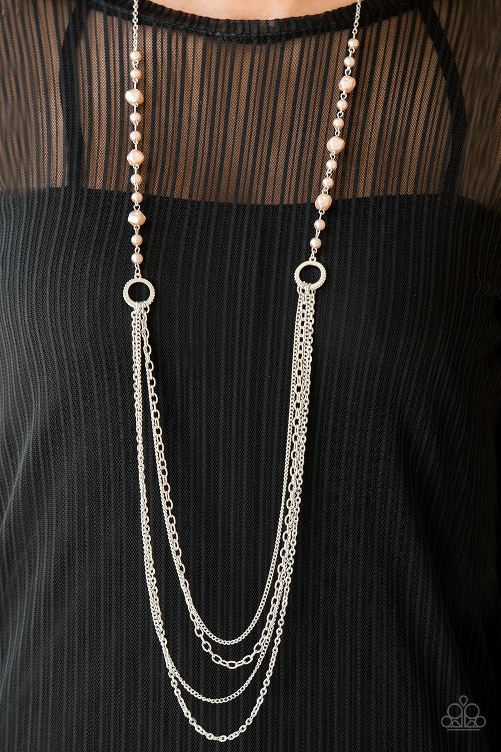 Paparazzi Contemporary Cadence - Brown Pearls - Silver Chains Necklace and matching Earrings - $5 Jewelry With Ashley Swint