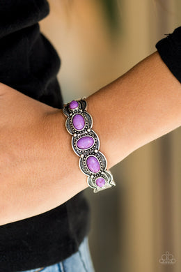 Paparazzi Desert Farer - Purple Stones - Scalloped Silver Cuff Bracelet - $5 Jewelry With Ashley Swint