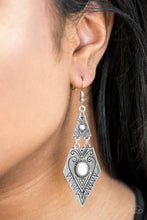 Load image into Gallery viewer, Paparazzi Drifting Dunes - White - Tribal Inspired Silver Frames - Earrings - $5 Jewelry With Ashley Swint