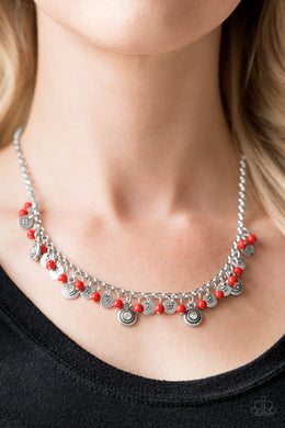 Paparazzi Fashion Formal - Red Beads - Silver Necklace & Earrings - $5 Jewelry With Ashley Swint