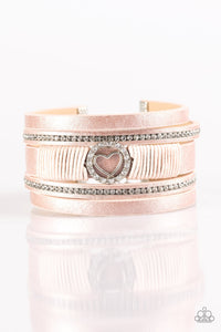 Paparazzi It Takes Heart - Pink Leather - White Rhinestones - Bracelet - $5 Jewelry With Ashley Swint
