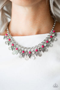 Paparazzi Jurassic Jamboree - Pink Stone - Necklace and matching Earrings - $5 Jewelry With Ashley Swint