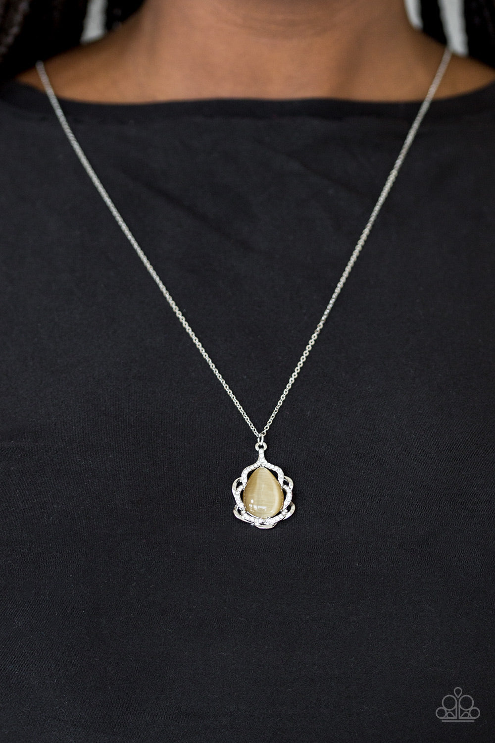 Paparazzi Keep It On The Down GLOW - Brown - Moonstone - White Rhinestones - Necklace & Earrings - $5 Jewelry With Ashley Swint