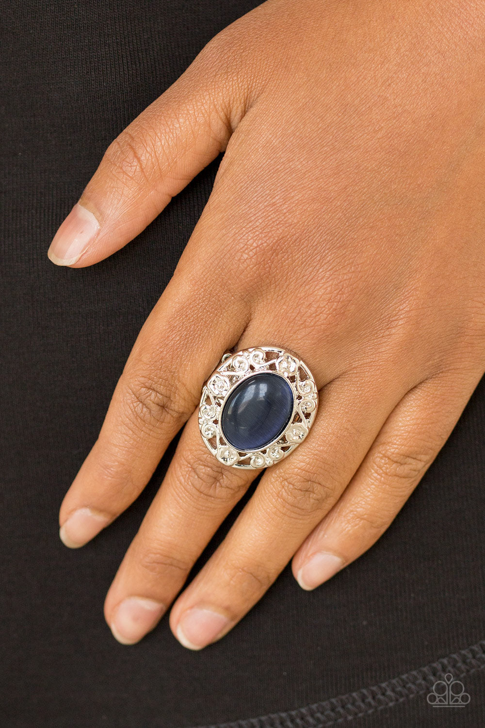 Paparazzi Moonlit Marigold - Blue - Moonstone - Filigree Swirls - Silver Ring! - $5 Jewelry With Ashley Swint