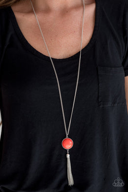 Paparazzi Pep In Your Step - Red Bead - Silver Tassel Necklace & Earrings - $5 Jewelry With Ashley Swint