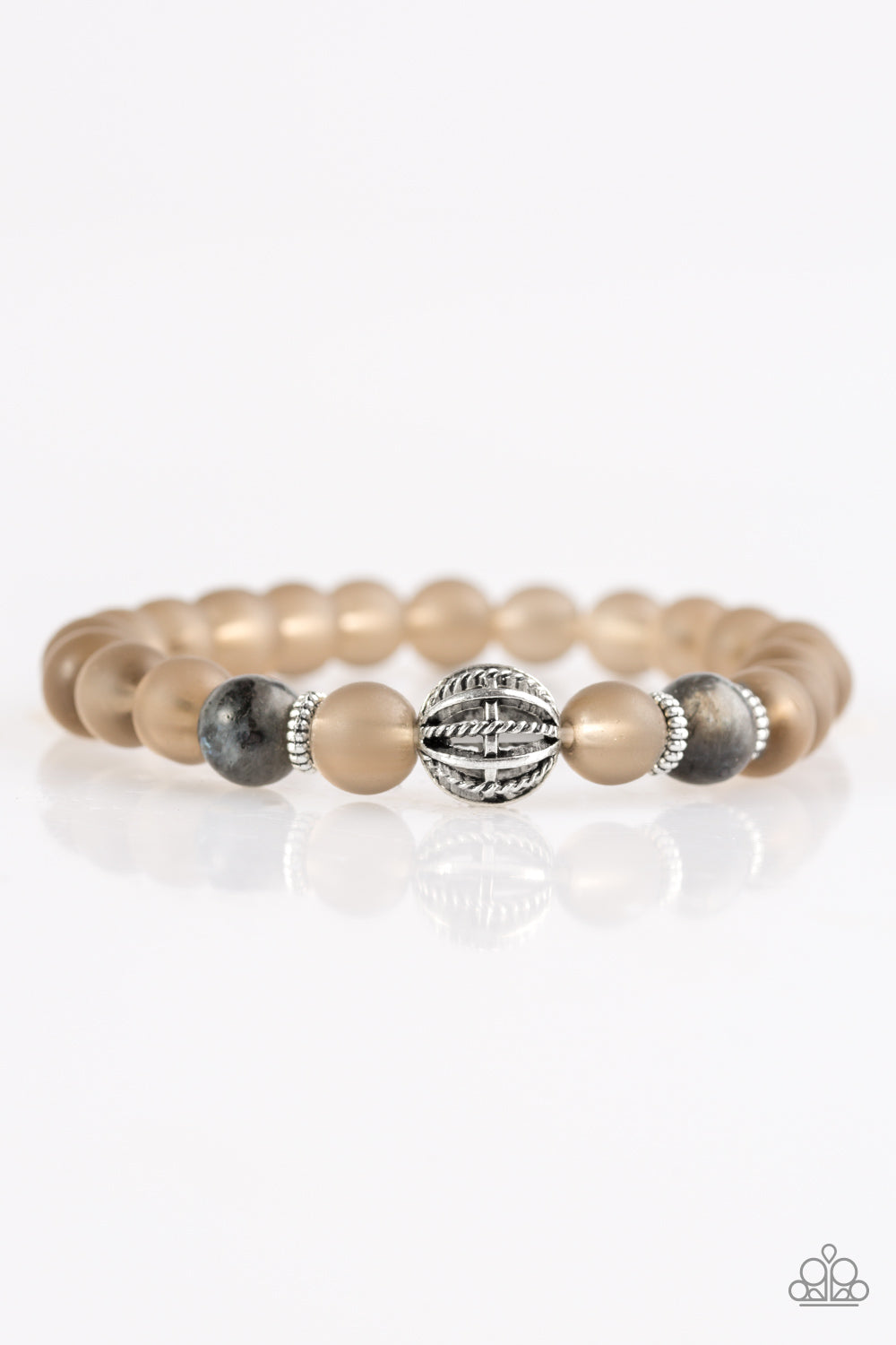 Paparazzi Purity - Silver - Glassy Brown & Smooth Natural Lava Rock Stones - Bracelet - $5 Jewelry With Ashley Swint