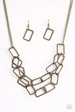 Load image into Gallery viewer, Paparazzi Seattle Scene - Brass - Hammered Shimmer Rectangular Frames - Necklace &amp; Earrings - $5 Jewelry With Ashley Swint