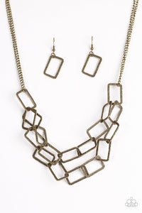 Paparazzi Seattle Scene - Brass - Hammered Shimmer Rectangular Frames - Necklace & Earrings - $5 Jewelry With Ashley Swint