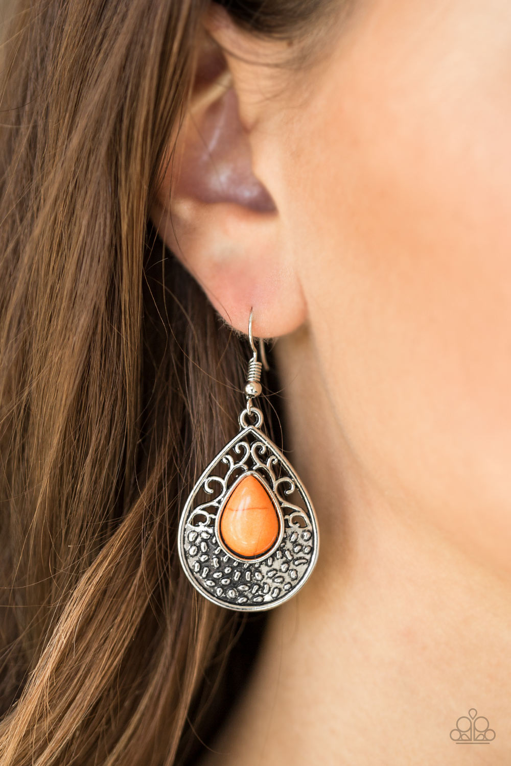 Paparazzi Tucson Tunes - Orange Stone - Silver Earrings - $5 Jewelry With Ashley Swint