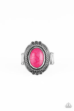 Paparazzi Tumblin Tumbleweeds - Pink - Stone - Antiqued Floral Silver Frame - Ring - $5 Jewelry With Ashley Swint