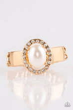 Load image into Gallery viewer, Paparazzi Upper Uptown - Gold - White Pearl &amp; Rhinestones - Dainty Band Ring - $5 Jewelry With Ashley Swint