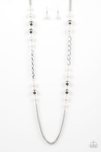 Paparazzi Uptown Talker - White Pearly & Silver Beads - Necklace & Earrings - $5 Jewelry With Ashley Swint