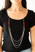 Load image into Gallery viewer, Paparazzi Vividly Vivid - Red - Hammered Silver Hoops - Necklace and matching Earrings - $5 Jewelry With Ashley Swint