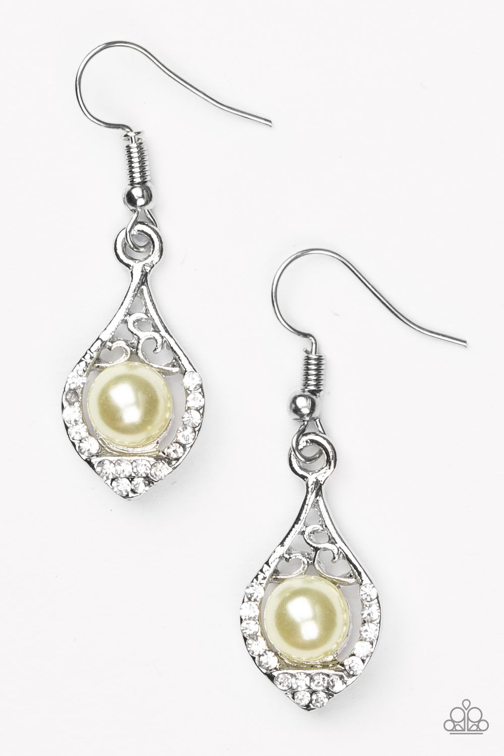 Paparazzi Westminster Waltz - Yellow Pearl - Rhinestone Earrings - $5 Jewelry With Ashley Swint