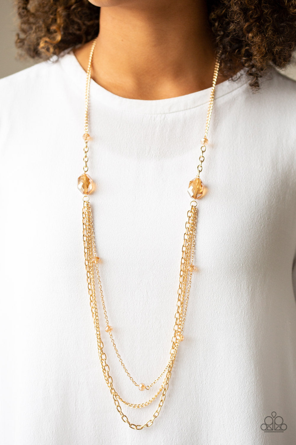 Paparazzi Dare to Dazzle - Gold - Gems - Layered Chains - Necklace & Earrings - $5 Jewelry with Ashley Swint