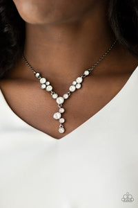Paparazzi Five-Star Starlet - Black Gunmetal - White Rhinestones - Necklace and matching Earrings - $5 Jewelry with Ashley Swint