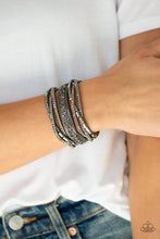 Load image into Gallery viewer, Paparazzi Punk Prowess - Silver - Gray Suede Band - Rhinestones - Wrap / Snap Bracelet - $5 Jewelry with Ashley Swint